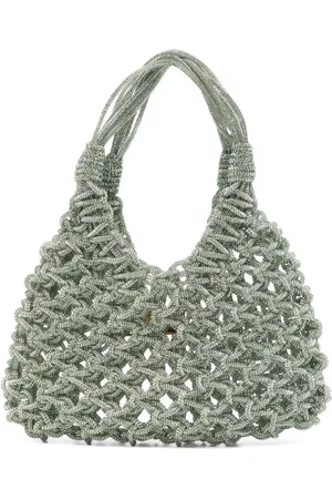Hibourama Torebki, Kobieta, Zielony, ONE SIZE, Zielona torba z kryształowymi zdobieniami