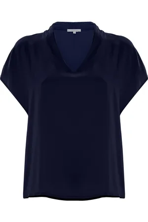 Kocca Bluzki, Kobieta, Niebieski, XL, Jedwabny T-shirt z dekoltem V