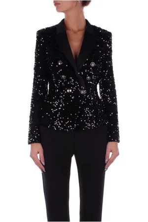 Elisabetta Franchi Kurtki, Kobieta, Czarny, S, Poliester, Blazer z Zapinanymi Guzikami
