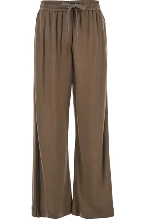 Brunello Cucinelli Spodnie, Kobieta, brązowy, M, Brązowe Spodnie Jogger z Bawełny i Jedwabiu