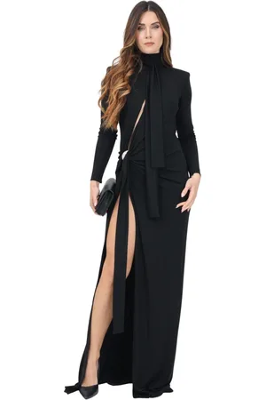 Elisabetta Franchi Sukienki, Kobieta, Czarny, XL, Sukienka Red Carpet z dżerseju z rozcięciem i węzłami