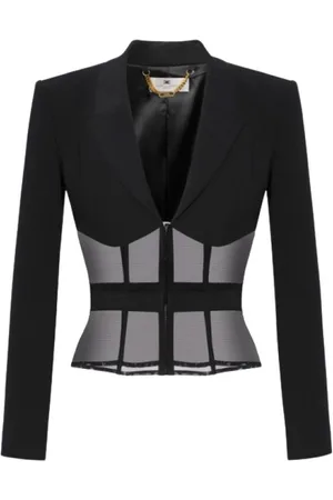 Elisabetta Franchi Kurtki, Kobieta, Czarny, S, Tiul, Czarna marynarka z krepy z tiulowymi wstawkami