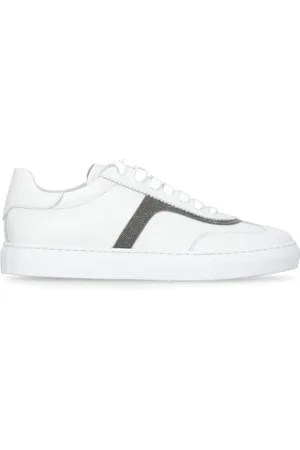 Brunello Cucinelli Buty, Kobieta, Biały, 39 EU, Białe Skórzane Sneakersy z Cennym Detalem