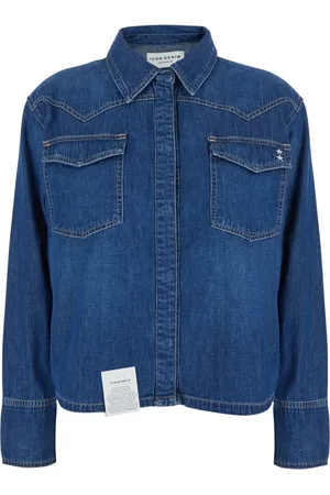 Icon Denim Kurtki, Kobieta, Niebieski, S, Denim, Niebieska Koszula z Denimu z Klasycznym Kołnierzem