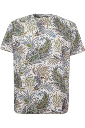 Etro Koszulki, Mężczyzna, Zielony, XL, Zielony T-shirt z nadrukiem Paisley i liści
