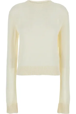 Jil Sander Swetry, Kobieta, Biały, L, Biała Sweter z Logo Haftem