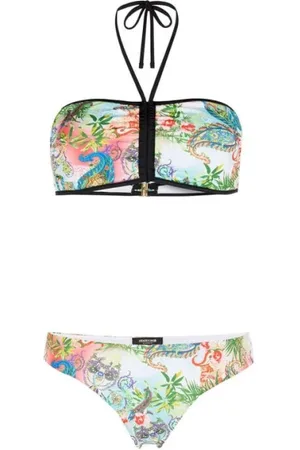 Roberto Cavalli Stroje kąpielowe, Kobieta, Wielobarwność, S, Poliester, Botaniczny Zestaw Bikini z Dekoltem typu Halter