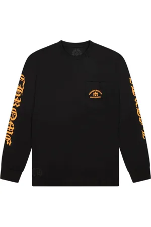 CHROME HEARTS Koszulki, Mężczyzna, Czarny, S, Czarna Pomarańczowa Koszulka z Długim Rękawem Triple Cross