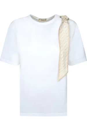 HERNO Koszulki, Kobieta, Biały, XS, Jedwabny Szalik Crew Neck T-Shirt