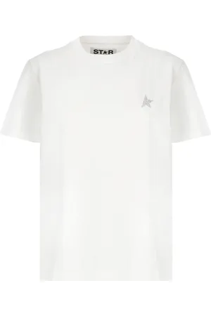 Golden Goose Koszulki, Kobieta, Biały, L, Błyszcząca Gwiazda Biała Bawełniana Koszulka