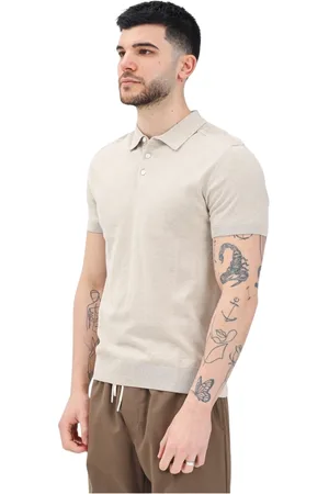 SELECTED Koszulki, Mężczyzna, Beżowy, 2XL, Beżowy Polo z krótkim rękawem