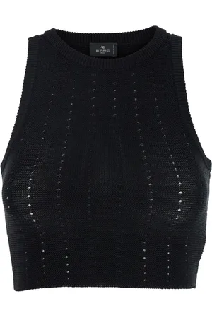 Etro Swetry, Kobieta, Czarny, S, Czarny Sweterkowy Crop Top z Otwartym Dzianiem