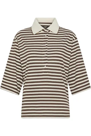 SEVENTY BY SERGIO TEGON Koszulki, Kobieta, brązowy, XL, Brązowy Paskowany Bawełniany T-shirt Polo
