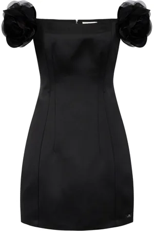 Elisabetta Franchi Sukienki, Kobieta, Czarny, L, Poliester, Elegancka Czarna Sukienka z Różowymi Ramiączkami