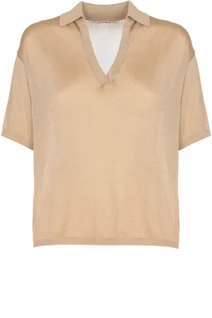 KANGRA CASHMERE Swetry, Kobieta, Żółty, S, Kaszmir, Złota Kaszmirowa Bluzka z Dekoltem w serek i Lurexem