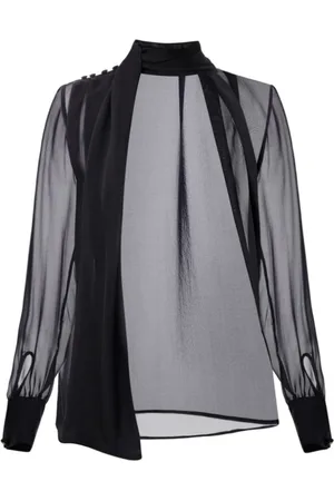 Elisabetta Franchi Bluzki, Kobieta, Czarny, 2XL, Jedwabna Koszula z Długim Rękawem i Szalikiem