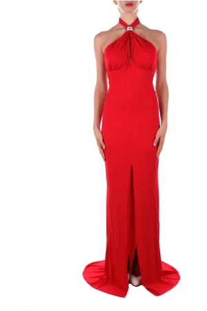 Elisabetta Franchi Sukienki, Kobieta, Czerwony, XL, Poliester, Czerwona suknia Carpet z rozcięciem na udzie