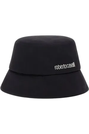 Roberto Cavalli Akcesoria, Kobieta, Czarny, ONE SIZE, Bawełna, Logo Kapelusz wiaderko