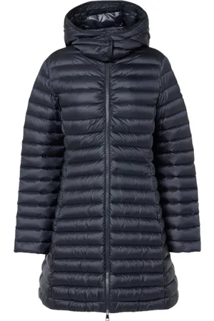 Moncler Kurtki, Kobieta, Niebieski, S, Długa Kurtka Puchowa z Kapturem Granatowa