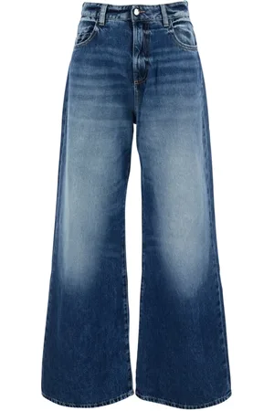 Icon Denim Jeansy, Kobieta, Niebieski, W27, Denim, Jeansyy z szeroką nogawką i naszywką