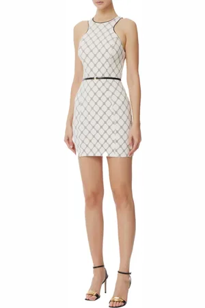 Elisabetta Franchi Sukienki, Kobieta, Biały, S, Poliester, Elegancka Iworyjna Mini Sukienka z Wzorem Diamentów