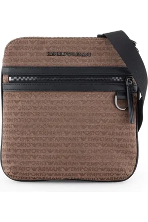 Emporio Armani Torebki, Mężczyzna, brązowy, ONE SIZE, Skóra, Torba Messenger z Logo