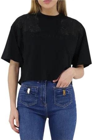 Elisabetta Franchi Koszulki, Kobieta, Czarny, S, Luźny Bawełniany T-shirt dla Kobiet