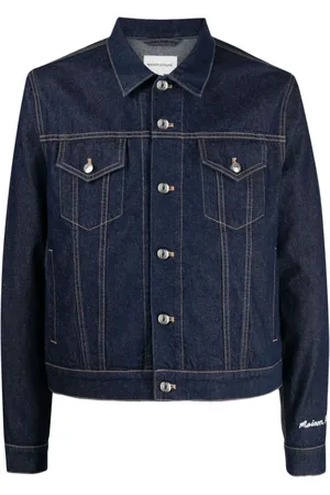 Maison Kitsuné Kurtki, Mężczyzna, Niebieski, S, Denim, Niebieska Kurtka Jeansyowa z Haftowanym Logo