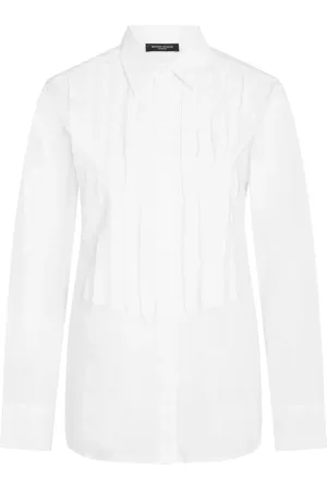 Bruuns Bazaar Bluzki, Kobieta, Biały, 2XL, Bawełna, Elegancka biała koszula z detalami wstążki