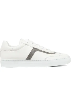 Brunello Cucinelli Buty, Kobieta, Biały, 37 EU, Białe płaskie buty z łańcuchem Monili