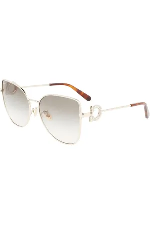 Salvatore Ferragamo Akcesoria, Kobieta, brązowy, ONE SIZE, Eleganckie Metalowe Okulary przeciwsłoneczne z Szarymi Soczewkami