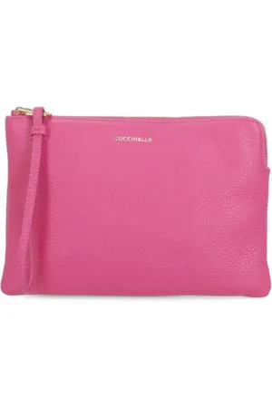 Coccinelle Torebki, Kobieta, Różowy, ONE SIZE, Fioletowa Skórzana Pochette z Wytłoczonym Logo