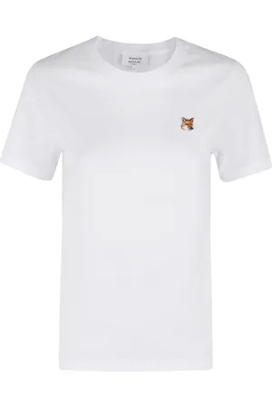 Maison Kitsuné Koszulki, Kobieta, Biały, L, Koszulka z naszywką Fox Head