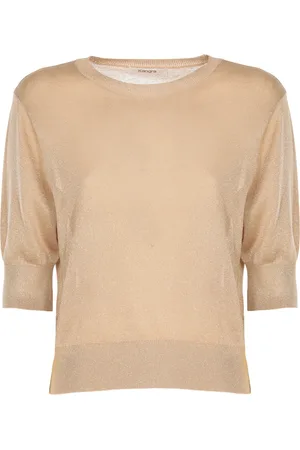 KANGRA CASHMERE Swetry, Kobieta, Żółty, XS, Kaszmir, Złoty sweter z kaszmiru i wiskozy z Lurexem