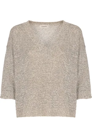 KANGRA CASHMERE Swetry, Kobieta, Beżowy, M, Kaszmir, Beżowy Sweter z Kaszmiru i Bawełny z Cekinami