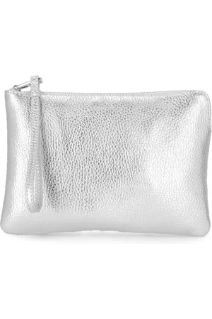 Coccinelle Torebki, Kobieta, Szary, ONE SIZE, Srebrna Skórzana Pochette z Wytłoczonym Logo