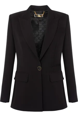 Elisabetta Franchi Kurtki, Kobieta, Czarny, XS, Lekka marynarka z krepy z klapami