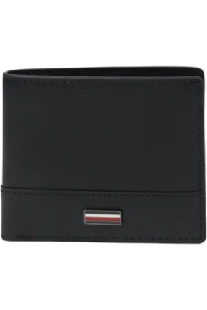 Tommy Hilfiger Akcesoria, Mężczyzna, Czarny, ONE SIZE, Czarna skórzana portmonetka z kieszeniami wewnętrznymi