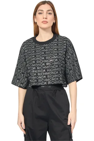 John Richmond Koszulki, Kobieta, Czarny, XS, Czarna T-shirt i Polo Cropped Fit