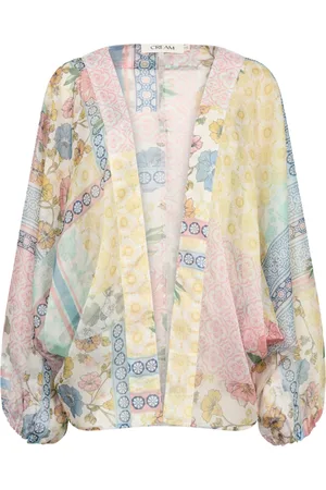 Cream Bluzki, Kobieta, Wielobarwność, ONE SIZE, Poliester, Zielona Kwiatowa Kimono Bluzka