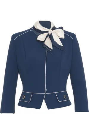 Elisabetta Franchi Kurtki, Kobieta, Niebieski, L, Niebieski Blezer z Kołnierzem do Wiązania