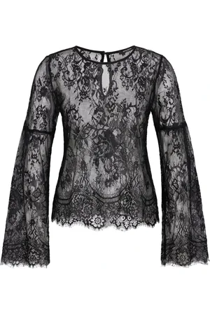 Bruuns Bazaar Bluzki, Kobieta, Czarny, XS, Elegancka czarna bluzka z koronki