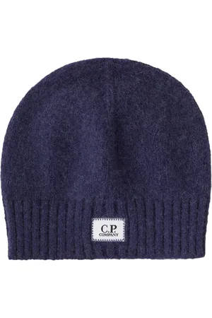 C.P. Company Akcesoria, Mężczyzna, Niebieski, ONE SIZE, Poliester, Wełniana czapka beanie z alpaki z naszywką z logo