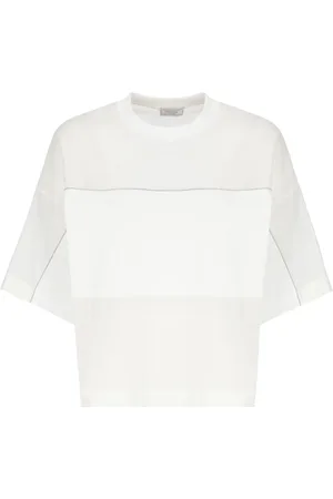 PESERICO SIGN Koszulki, Kobieta, Biały, M, Bawełna, Biała Bawełna Jedwab T-shirt Okrągły Dekolt