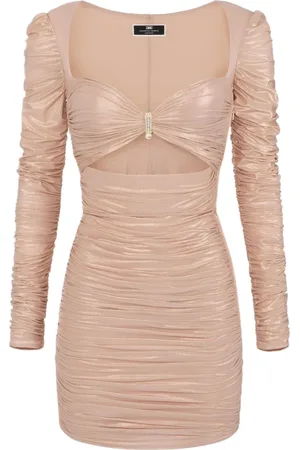 Elisabetta Franchi Sukienki, Kobieta, Różowy, S, Drapowana Sukienka Mini z Laminowanej Dzianiny Jersey
