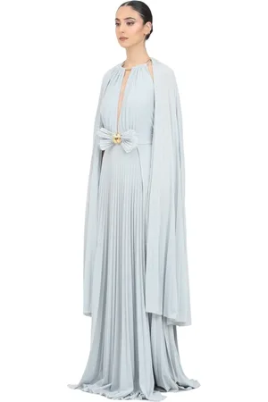 Elisabetta Franchi Sukienki, Kobieta, Niebieski, S, Plisowana Sukienka Maxi z Łańcuchem