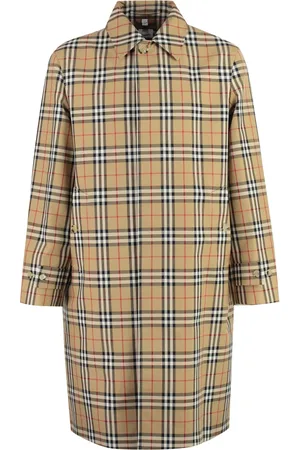 Burberry Płaszcze, Mężczyzna, Beżowy, XL, Bawełna, Płaszcz bawełniany w kratę