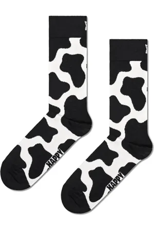 Happy Socks Bielizna, Kobieta, Czarny, S, Skarpetki Crew w Stylu Casual z Nadrukiem Krowy