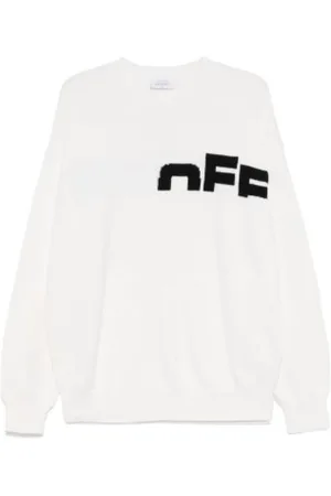 OFF-WHITE Swetry, Mężczyzna, Biały, L, Sweter z dżerseju z logo Intarsia