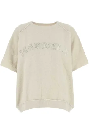 Maison Margiela Koszulki, Kobieta, Beżowy, M, Oversize Bawełniany Sweter w Kolorze Kości Słoniowej